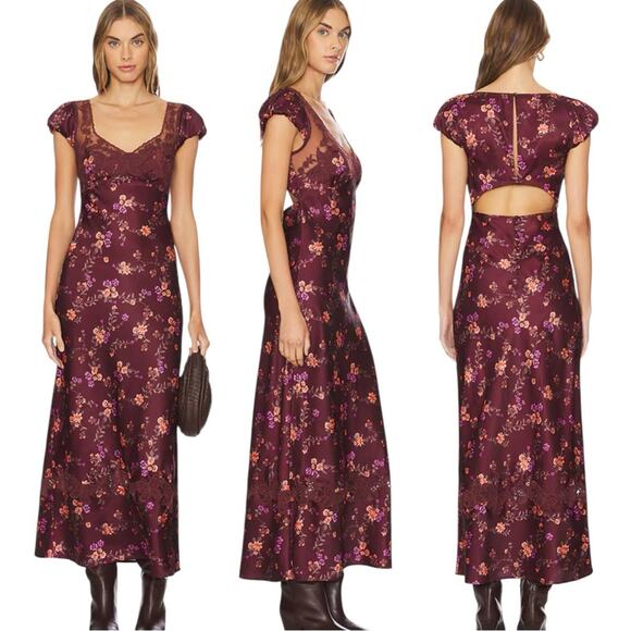 Free People Dainty Lace Retro 90s Butterfly Babe Maxi Dress Brown Combo Medium - Picture 3 of 16